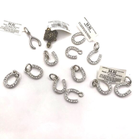 American Eagle Outfitters Horseshoe Turtle and Wishbone Charms with Rhinestones - Picture 1 of 3